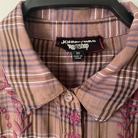 Johnny Was Workshop Button Up Plaid Embroidered Shirt - Picture 9 of 11